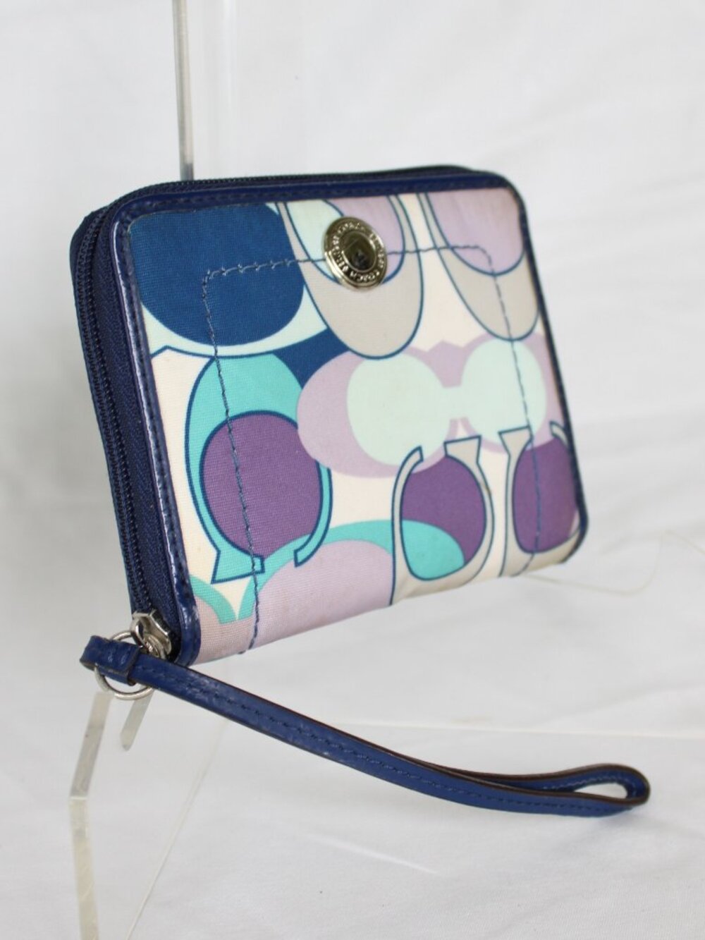 Coach Signature Zip Around Wallet lavender blue logo nylon leather wristlet